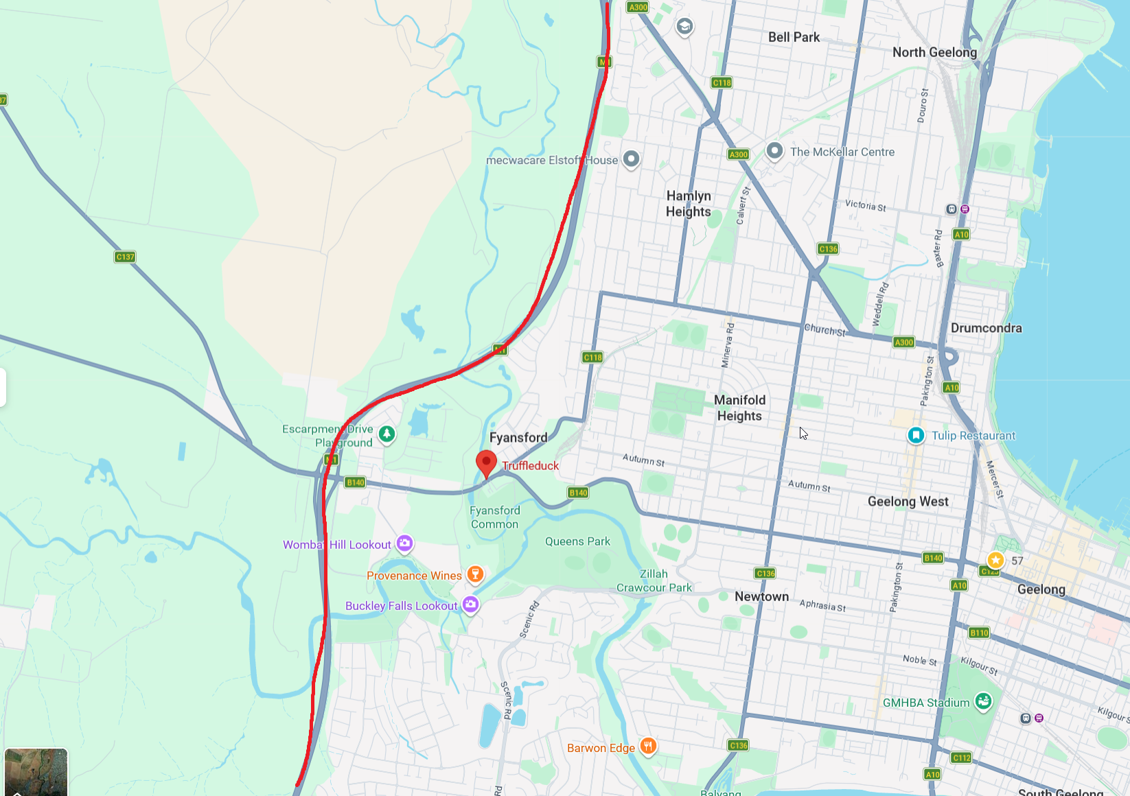 Venue location showing Princes Freeway route